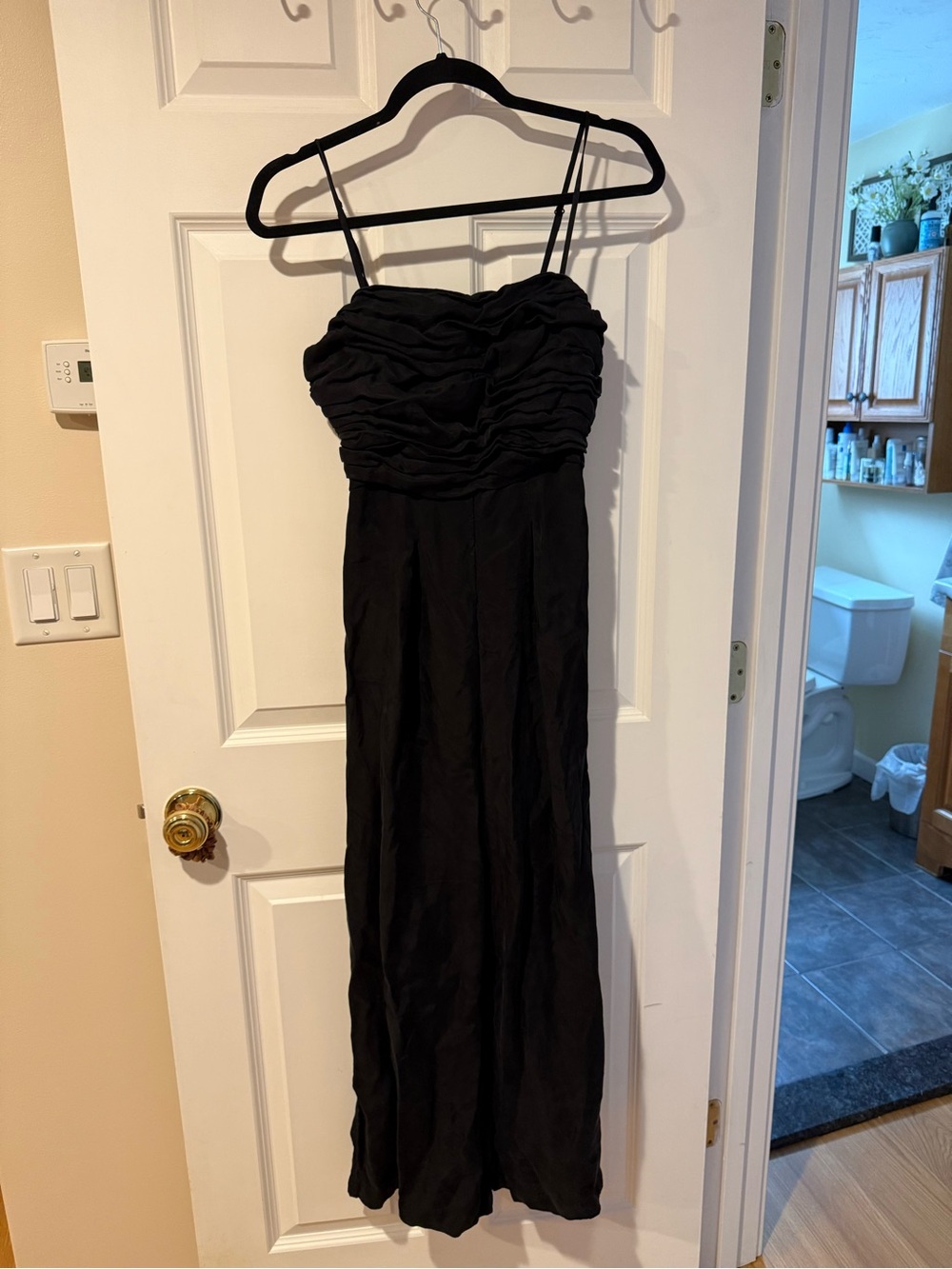 Madewell Black Spaghetti Strap Satin Jumpsuit Romper